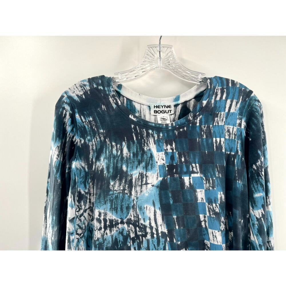 Heyne Bogut Women's Blue Abstract Print Scoop Neck Long Sleeve T-Shirt Size 1 - Picture 4 of 10